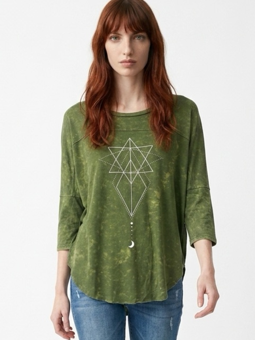LUNACHIX | Green Acid Wash Celestial Graphic Tee Women’s Size Small